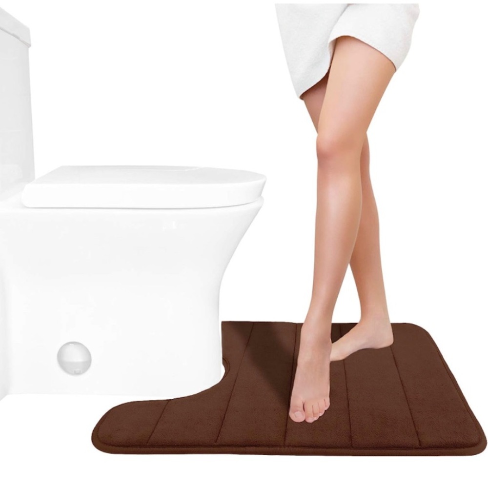 Memory Foam Toilet Bath Mat U-Shaped, Dark Brown, Soft and Comfortable